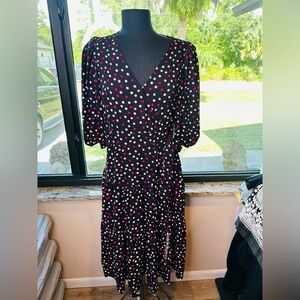 Kate Spade White and Blue Polka Dots Puff Sleeve V-Neck Sundress Size Medium